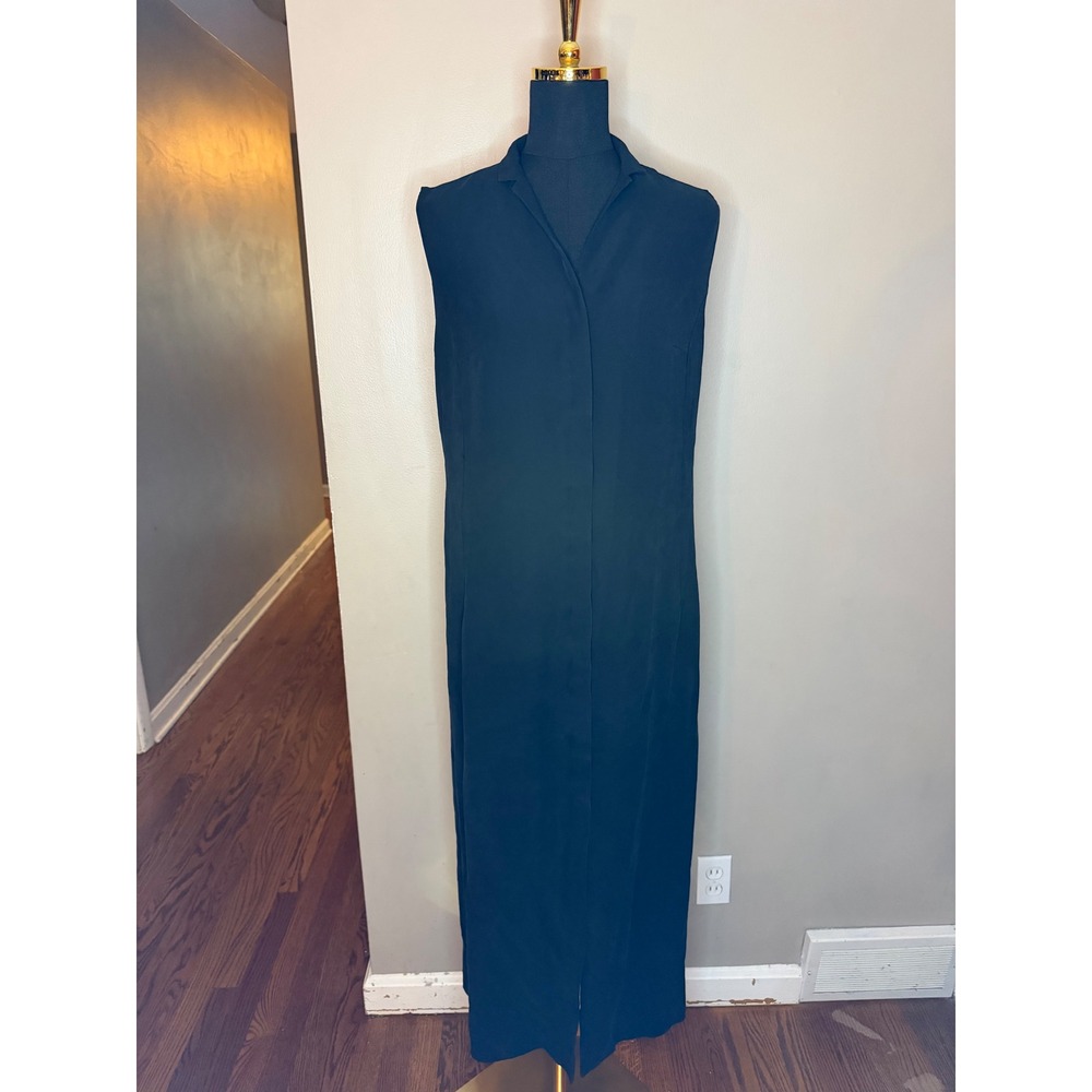 Banana Republic Black 100% Silk Sleeveless Hidden Button Maxi Dress 14 - Picture 1 of 5